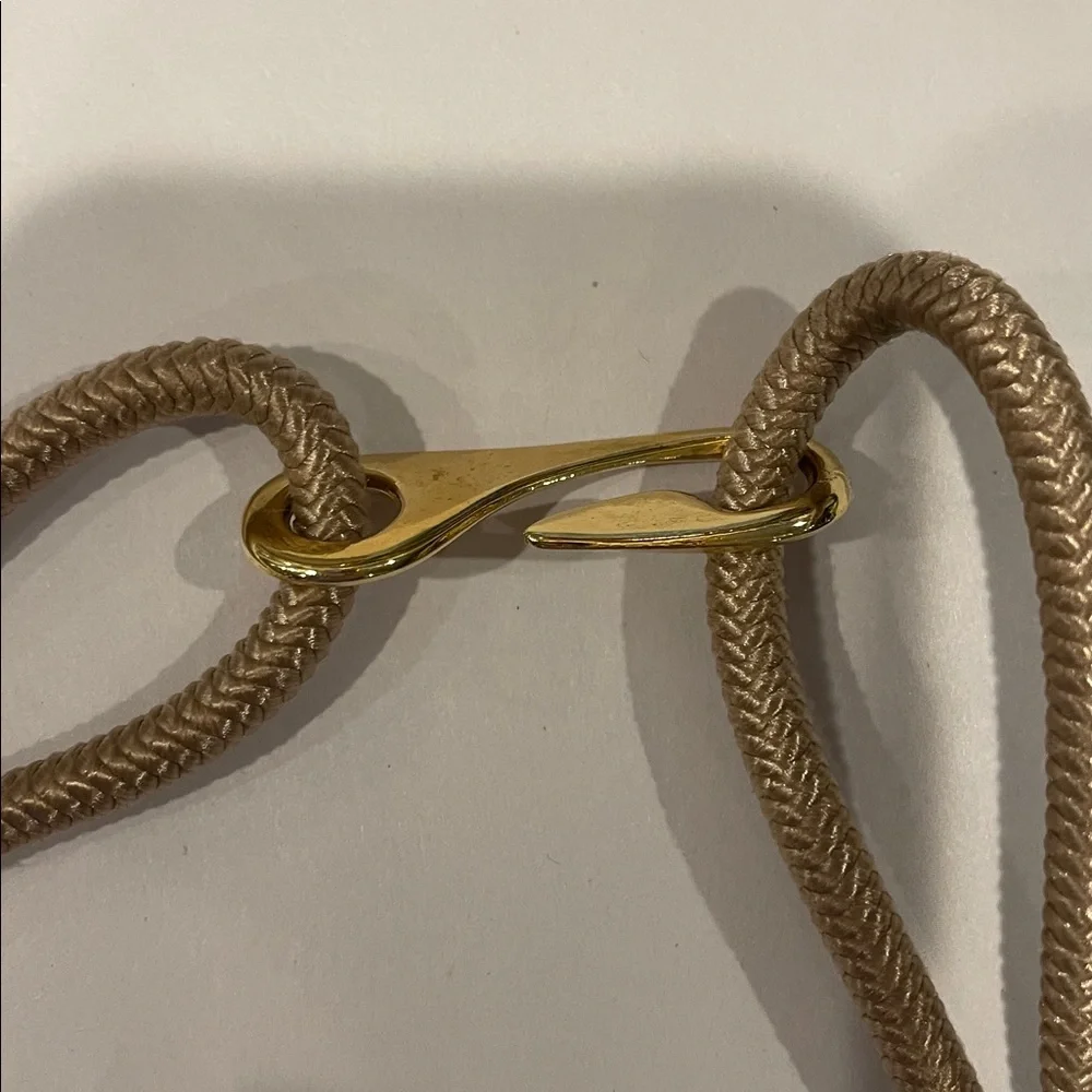 Tan Braided Rope Belt with Gold Metal Tube Accents & Hook Closure 29” Boho Chic